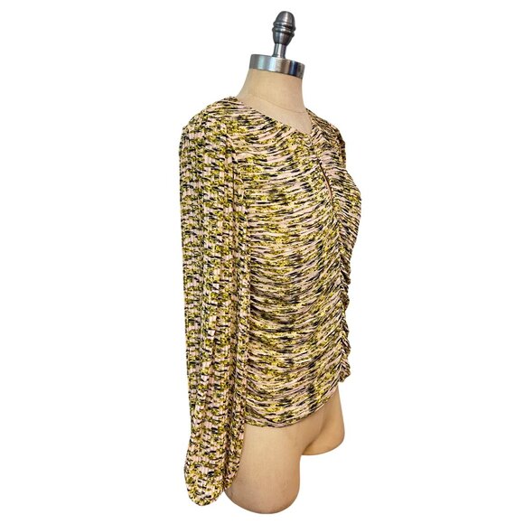 White House Black Market Long Sleeve Pleated Keyhole Blouse 8 10 - Picture 6 of 9